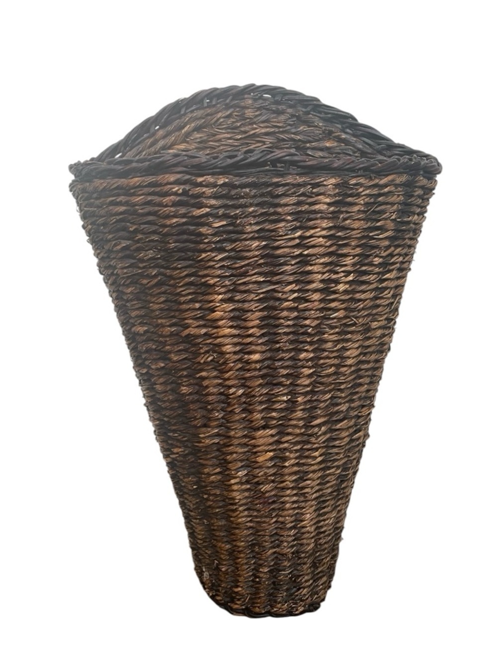 Vintage Rustic Farmhouse Wicker Woven Cone Wall Flower Door Basket in Dark Brown